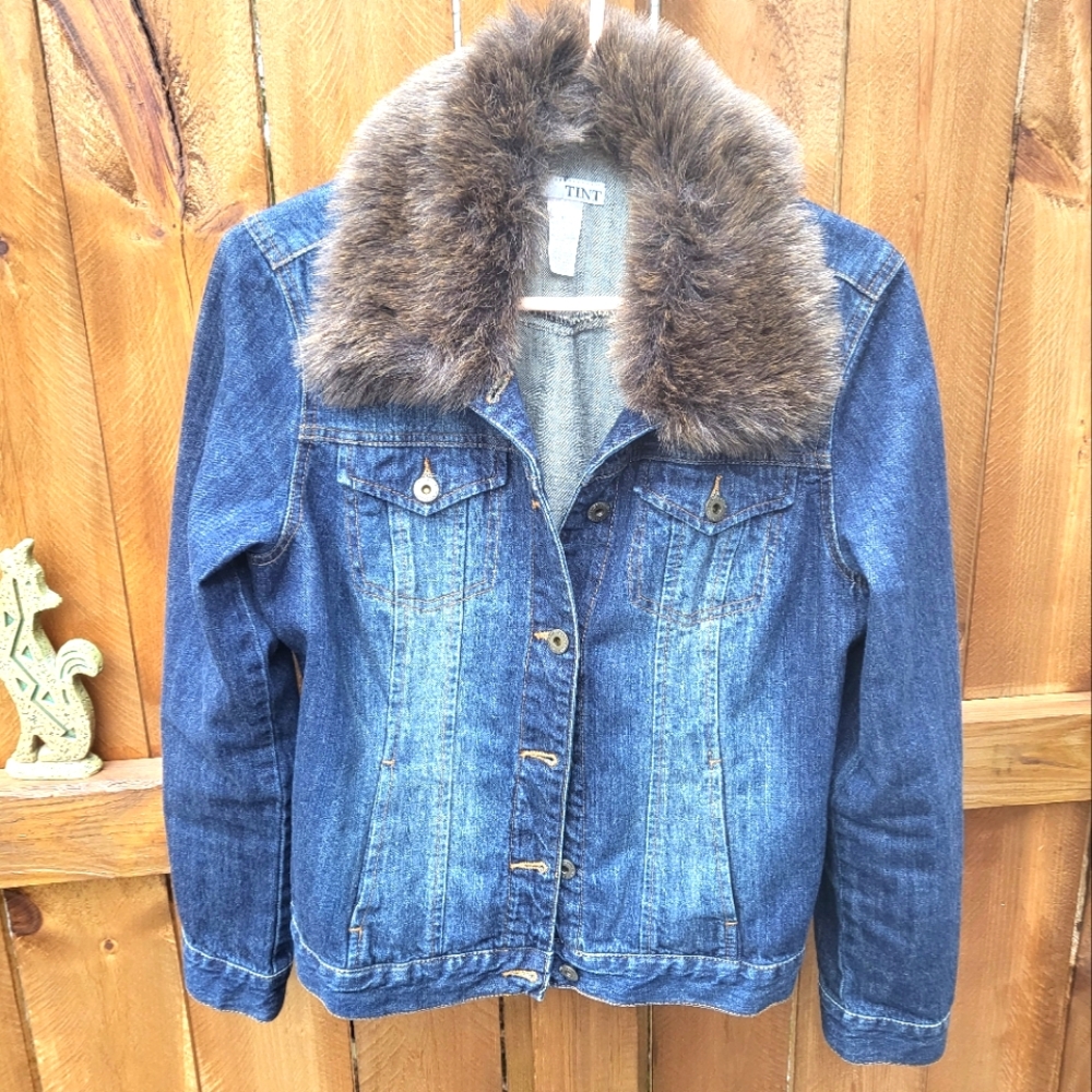 Denim Jacket with Faux Fur Collar